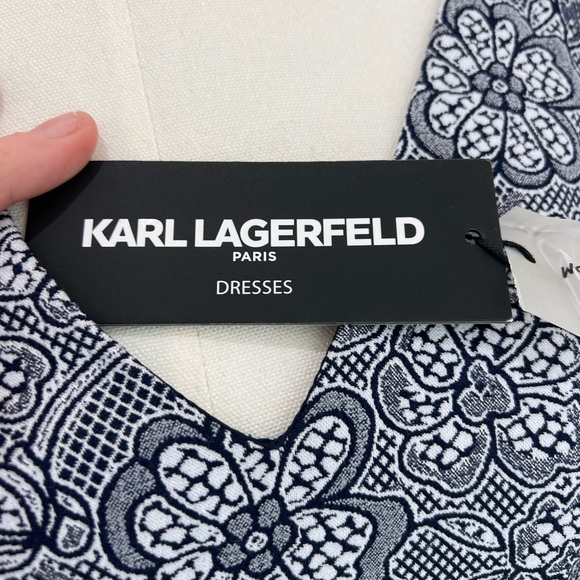 Karl Lagerfeld Navy and White V-Neck Printed Midi Dress - Picture 3 of 4
